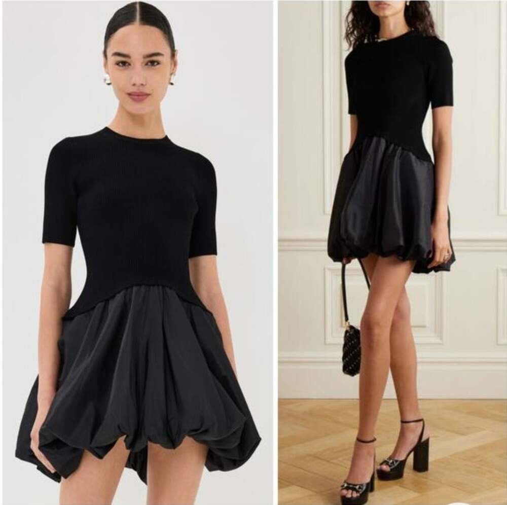 NEW $895 Simkhai Black Kenz Sequin Knit Combo Bubble Hem Mini Dress Size M NWT